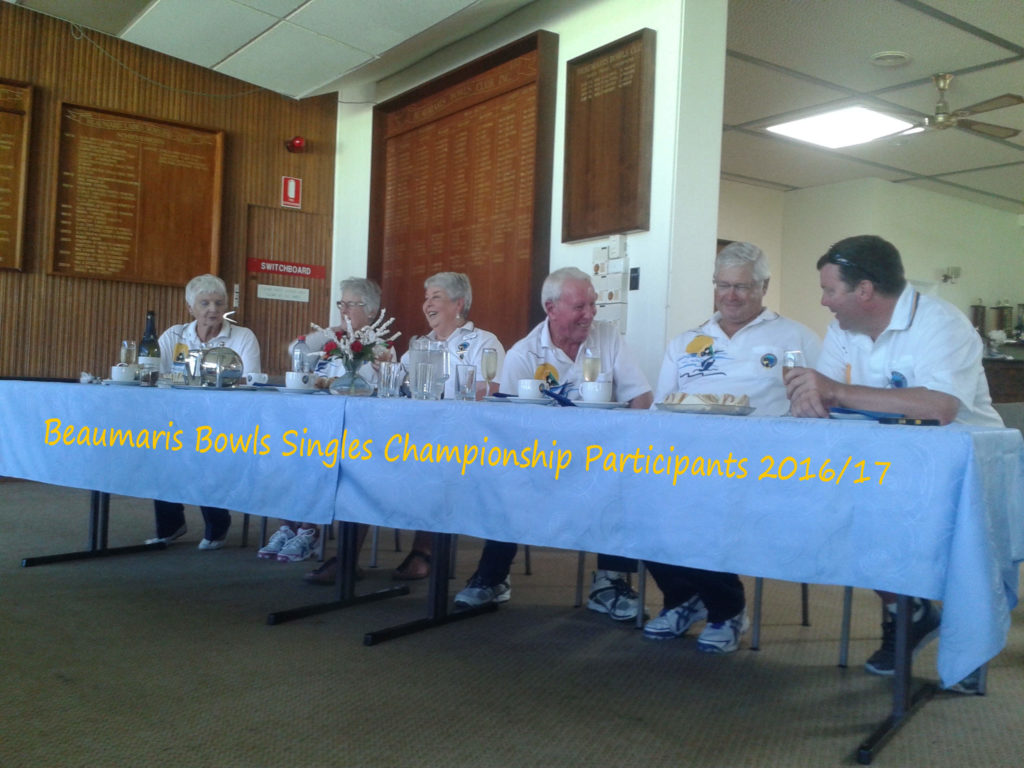 Celebration afternoon tea after the matches. June Hawkins (marker), Helen van Driel (runner up), Lizzie Boucher (winner), Tim Plant (marker), Graeme Rodgers (winner) and Phil Kelly (runner up).