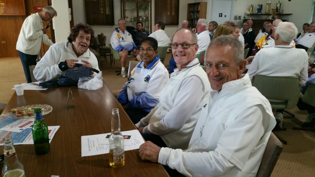 Best game winners Jillian Ward, Stan Fennell, Paul Mifsud (Bill Buchanan missing) with tournamant umpire Linda Fennell